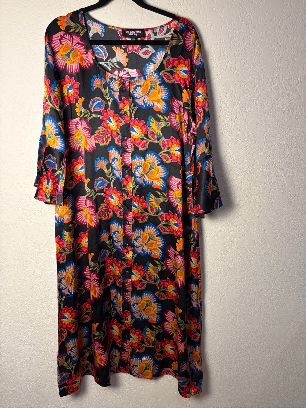 Johnny Was Workshop Sidonia Silk Dress XL Floral Button Front W31723